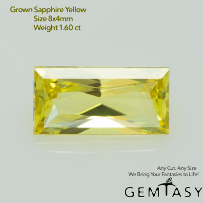 Cut stone - Sapphire Yellow Czochralski (Pulled) lab grown, facet Baguette 8x4mm 1.60ct