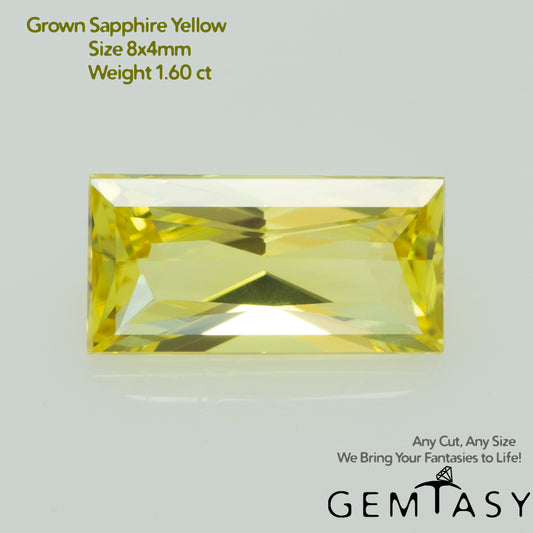 Pierre taillée - Saphir Jaune Czochralski (Tiré) cultivé en laboratoire, facette Baguette 8x4mm 1.60ct