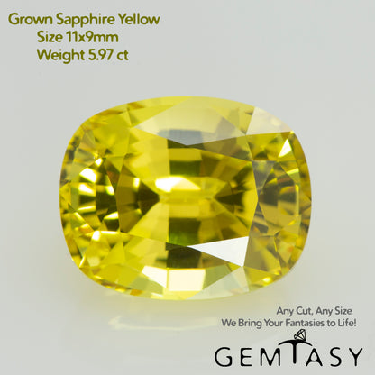 Pierre taillée - Saphir Jaune Czochralski (Tiré) cultivé en laboratoire, facette Coussin 11x9mm 5,97ct