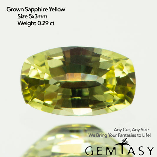 Cut stone - Sapphire Yellow Czochralski (Pulled) lab grown, facet Cushion 5x3mm 0.26ct