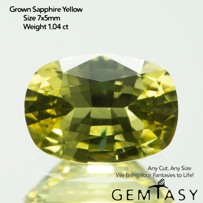 Cut stone - Sapphire Yellow Czochralski (Pulled) lab grown, facet Cushion 7x5mm 1.04ct