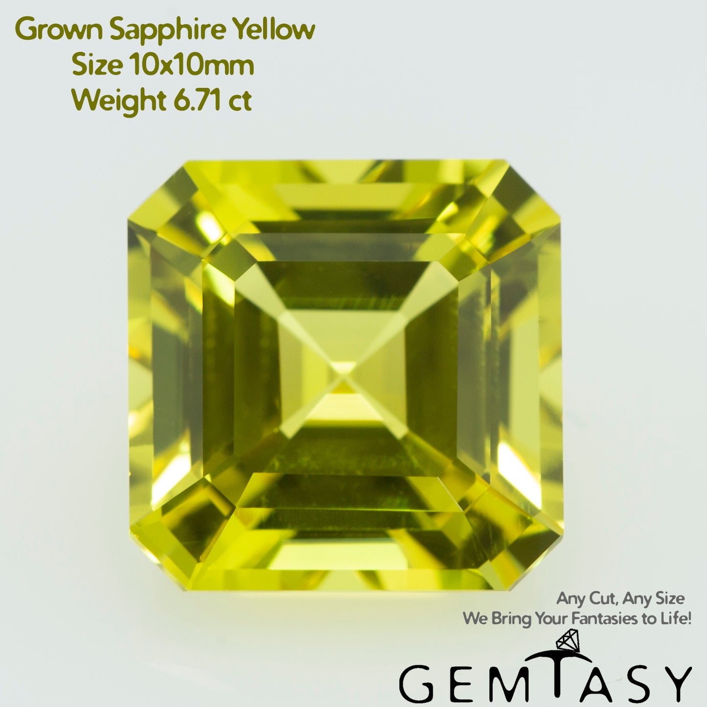 Cut stone - Sapphire Yellow Czochralski (Pulled) lab grown, facet Octagon 10x10mm 6.71ct