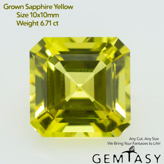 Pierre taillée - Saphir Jaune Czochralski (Tiré) cultivé en laboratoire, facette Octogone 10x10mm 6.71ct