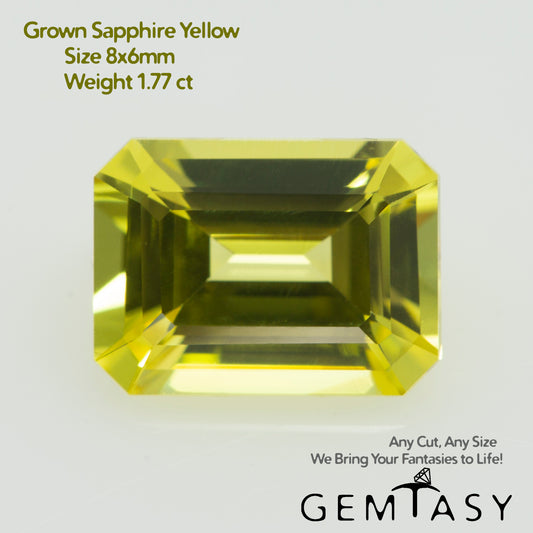 Cut stone - Sapphire Yellow Czochralski (Pulled) lab grown, facet Octagon 6x4mm 0.63ct