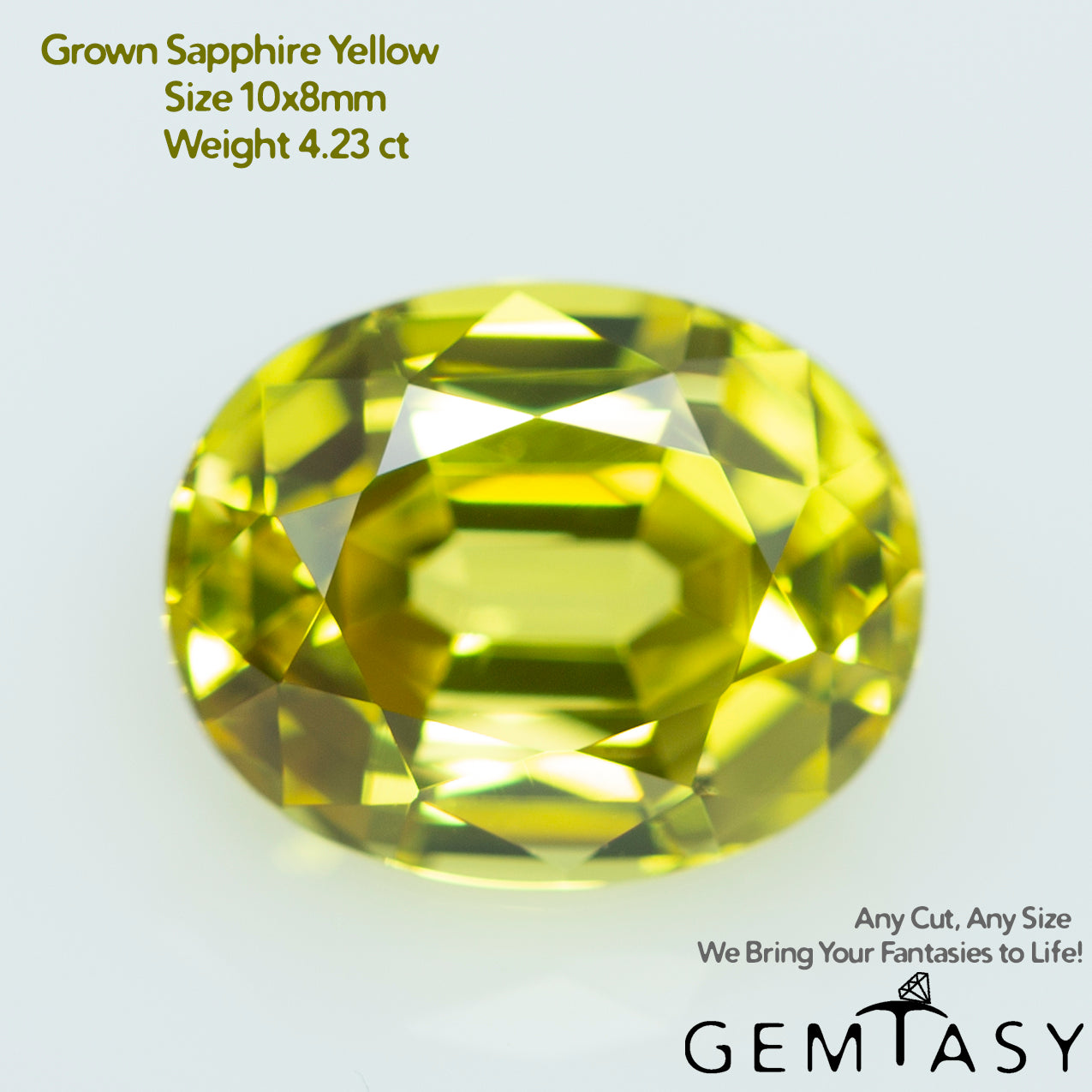 Piedra tallada - Zafiro Amarillo Czochralski (Extraído) cultivado en laboratorio, facetado Oval 10x8mm 4.23ct