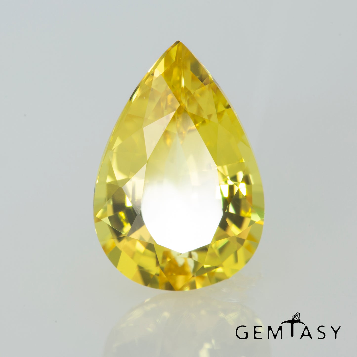 Cut stone - Sapphire Yellow Czochralski (Pulled) lab grown, facet Pear 12x8mm 3.82ct