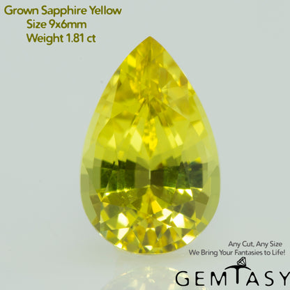 Cut stone - Sapphire Yellow Czochralski (Pulled) lab grown, facet Pear 9x6mm 1.81ct