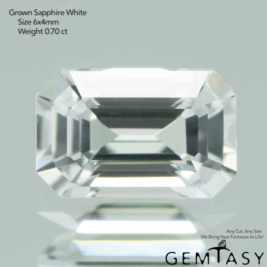 Piedra tallada - Zafiro blanco Kyropoulos cultivado en laboratorio, facetado Octágono 6x4 mm 0,65-0,81 ct