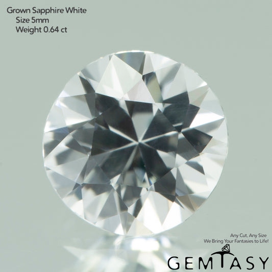 Piedra tallada - Zafiro blanco Kyropoulos cultivado en laboratorio, facetado redondo 5 mm 0,52-0,64 ct