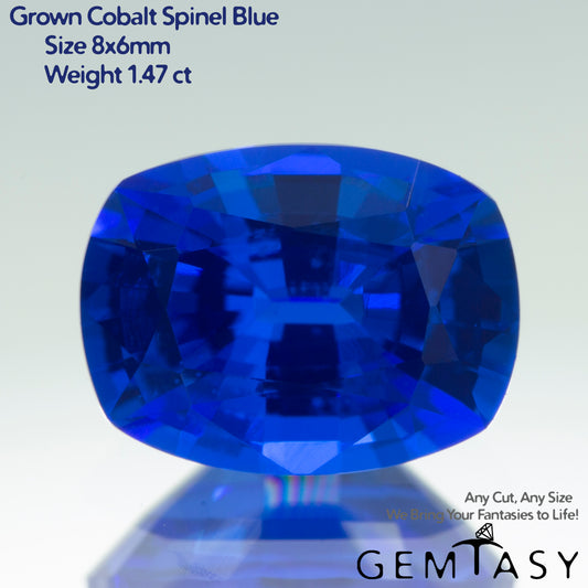 Cut stone - Cobalt Spinel Blue Czochralski (Pulled) lab grown, facet Cushion 8x6mm 1.39-1.51ct