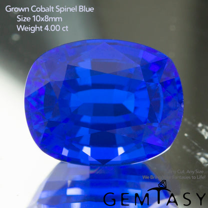 Cut stone - Cobalt Spinel Blue Czochralski (Pulled) lab grown, facet Cushion 10x8mm 3.71-4.00ct