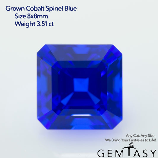 Piedra tallada - Espinel Azul Czochralski (Extraído) cultivado en laboratorio, facetado Cojín 8x8 mm 3,51ct