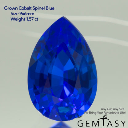 Cut stone - Cobalt Spinel Blue Czochralski (Pulled) lab grown, facet Pear 9x6mm 1.47-1.72ct