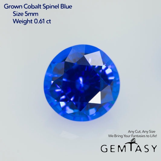 Cut stone - Cobalt Spinel Blue Czochralski (Pulled) lab grown, facet Round 5mm 0.61ct