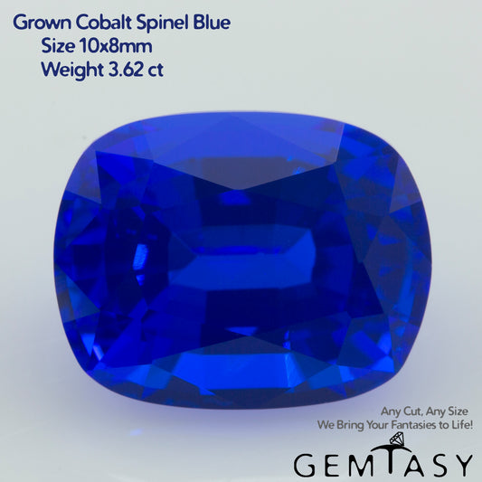 Cut stone - Cobalt Spinel Blue Czochralski (Pulled) lab grown, facet Cushion 10x8mm 3.62ct