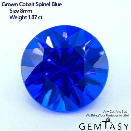 Pierre taillée - Spinelle Bleu Czochralski (Tiré) cultivé en laboratoire, facette Rond 8mm 1,87ct