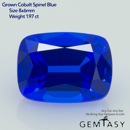 Pierre taillée - Spinelle Bleu Czochralski (Tiré) cultivé en laboratoire, facette Coussin 8x6mm 1,97ct