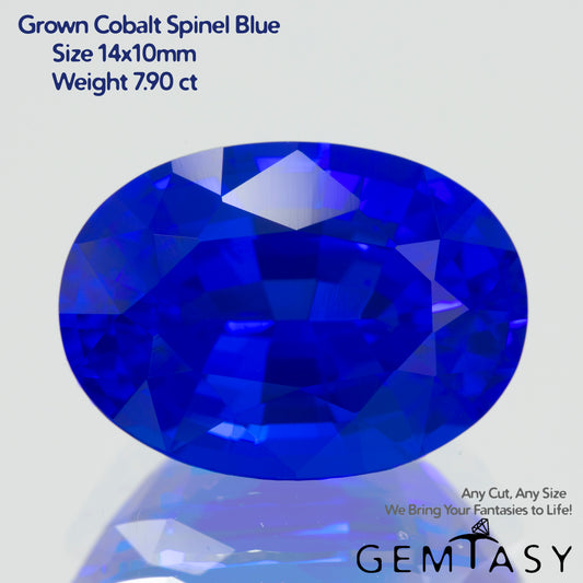 Pierre taillée - Spinelle Bleu Czochralski (Tiré) cultivé en laboratoire, facette Ovale 14x10mm 7,90ct