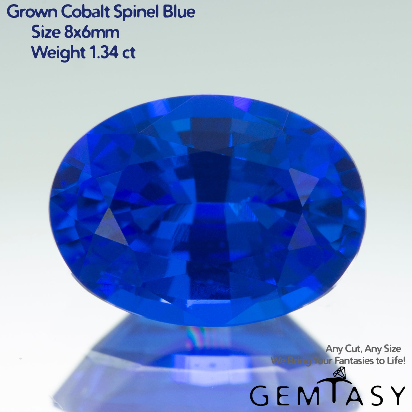 Cut stone - Cobalt Spinel Blue Czochralski (Pulled) lab grown, facet Oval 8x6mm 1.31-1.45ct