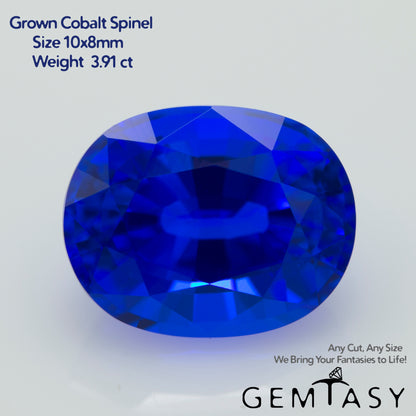 Pierre taillée - Spinelle Bleu Czochralski (Tiré) cultivé en laboratoire, facette Ovale 10x8mm 3,91ct