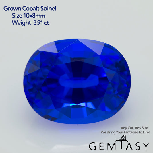 Cut stone - Cobalt Spinel Blue Czochralski (Pulled) lab grown, facet Oval 10x8mm 3.91ct