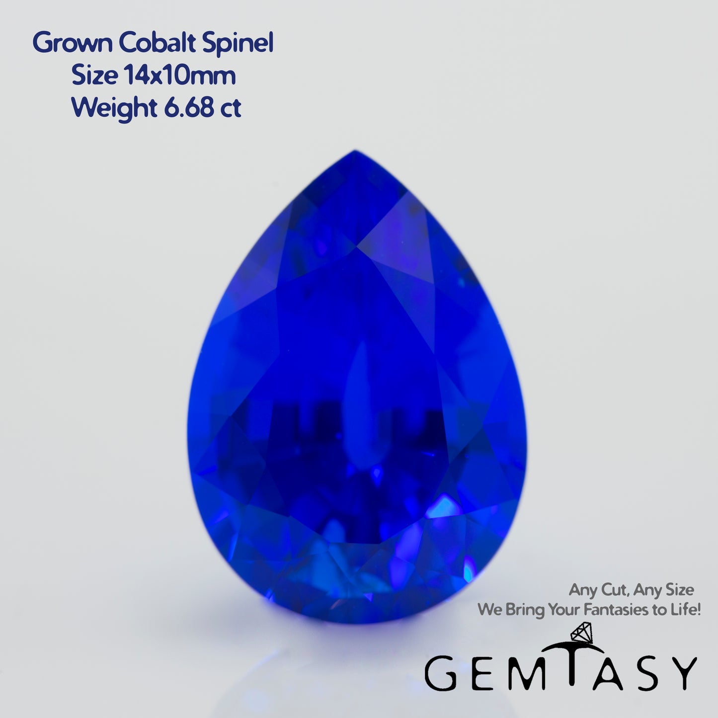 Pierre taillée - Spinelle Bleu Czochralski (Tiré) cultivé en laboratoire, facette Poire 14x10mm 6,68ct