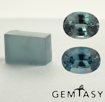 Rough stone for faceting - Sapphire Teal / Steel Blue Czochralski (Pulled) lab grown 13.9-16.5ct