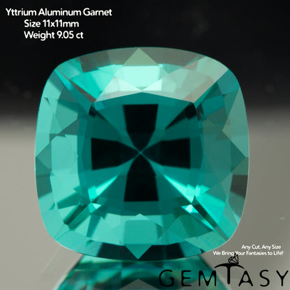 Pierre taillée - Paraiba YAG Czochralski (Tiré) cultivé en laboratoire, facette Coussin 11x11mm 8,44-9,38 ct