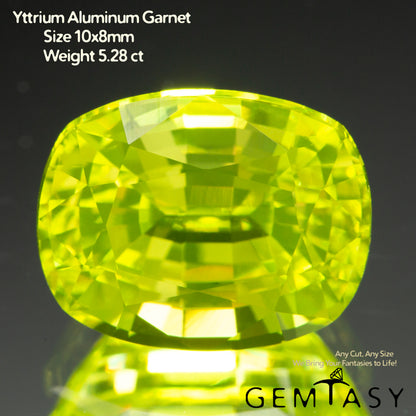 Cut stone - YAG Yellow neon Czochralski (Pulled) lab grown, facet Cushion 10x8mm 4.71-5.28ct