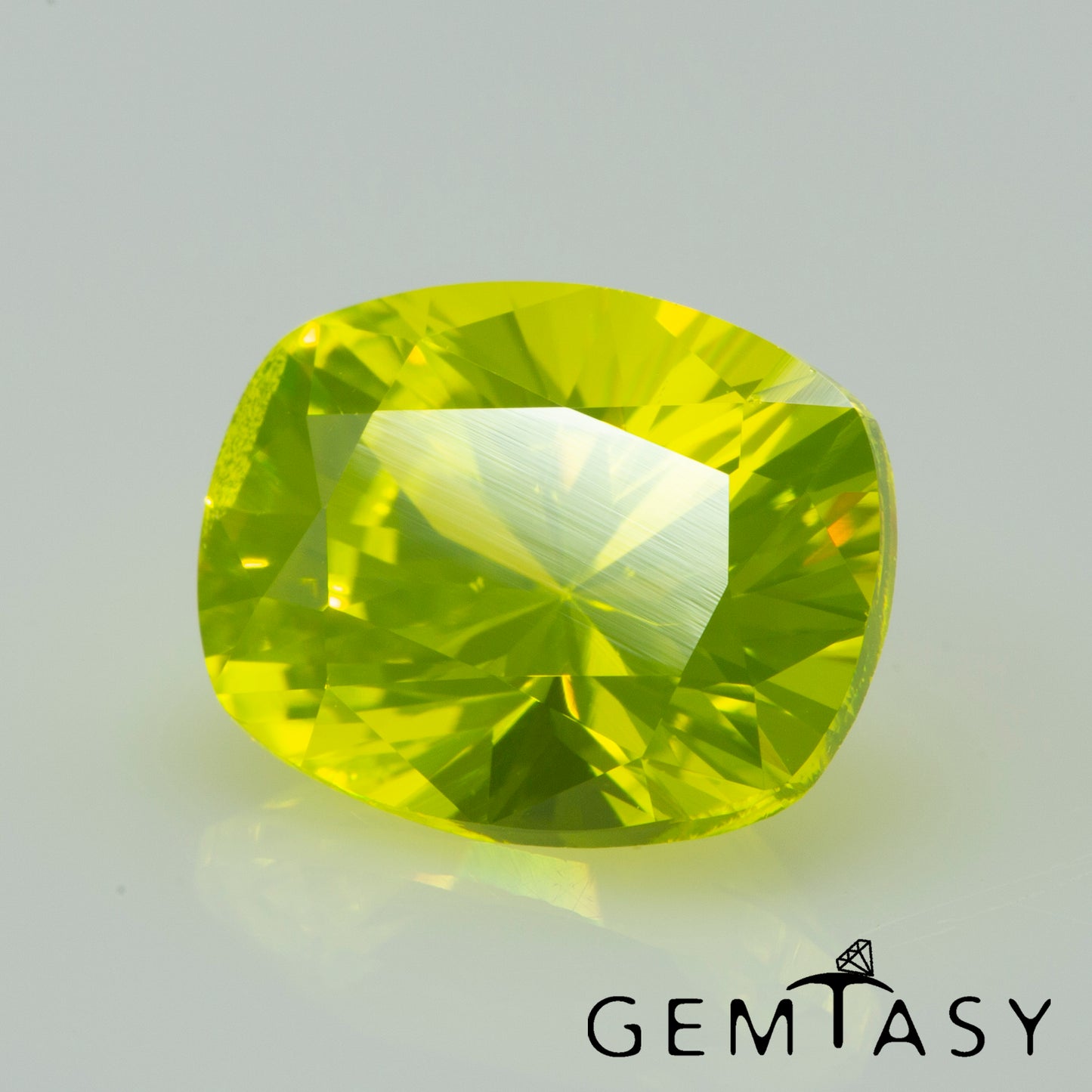 Cut stone - YAG Yellow neon Czochralski (Pulled) lab grown, facet Cushion 10x8mm 4.22ct