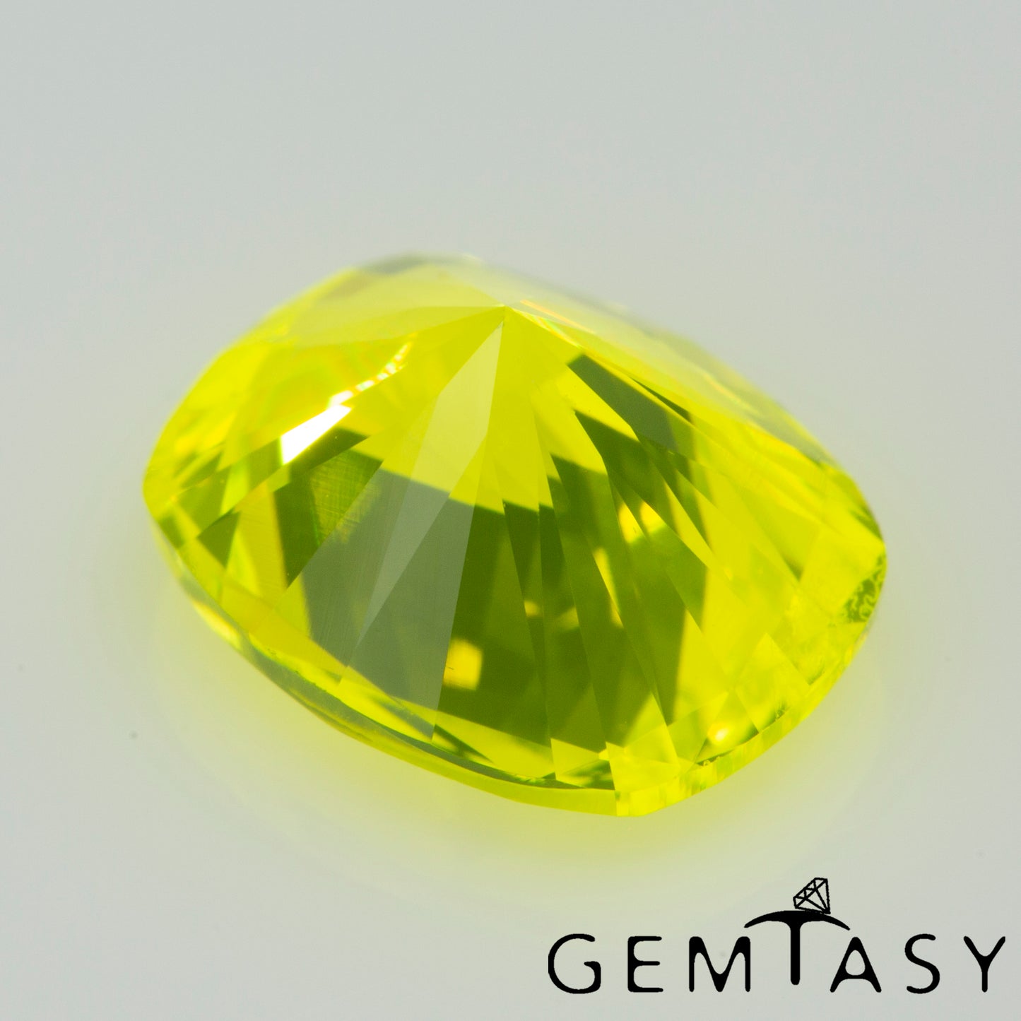 Cut stone - YAG Yellow neon Czochralski (Pulled) lab grown, facet Cushion 10x8mm 4.22ct