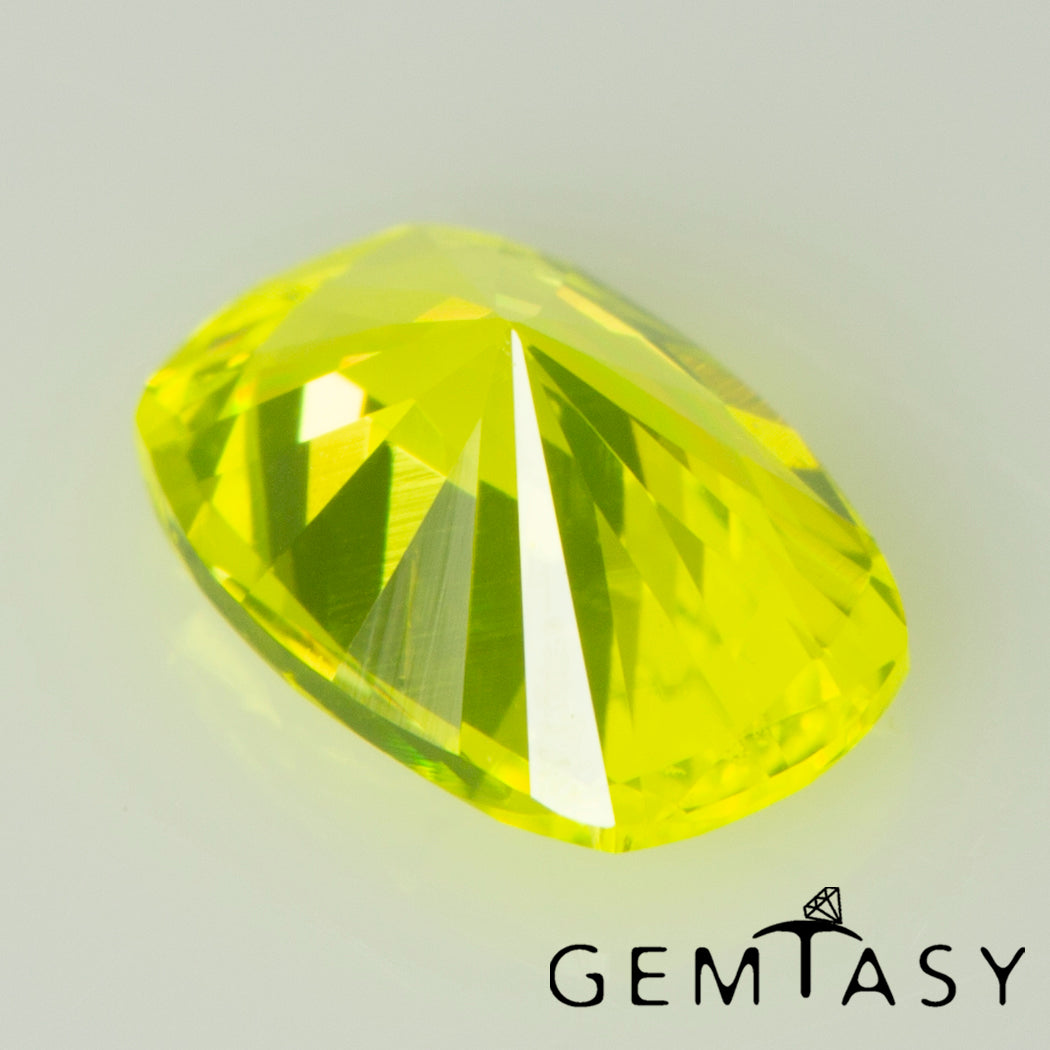 Cut stone - YAG Yellow neon Czochralski (Pulled) lab grown, facet Cushion 6x4mm 0.48-0.64ct