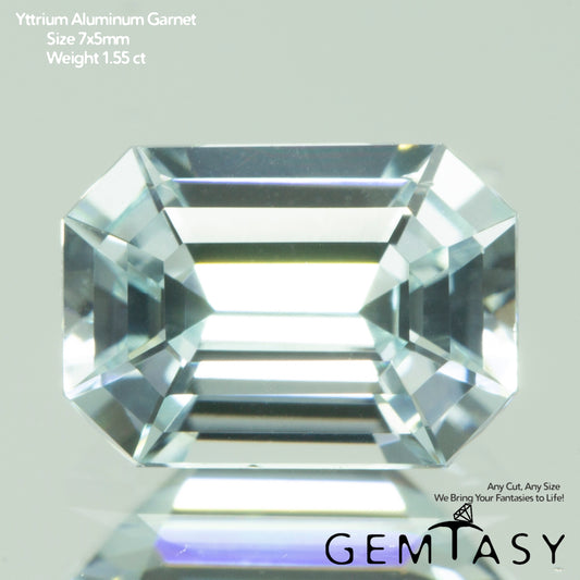 Pierre taillée - Aigue-marine YAG Czochralski (Tiré) cultivé en laboratoire, facette Octogone 7x5mm 1,52-1,75 ct