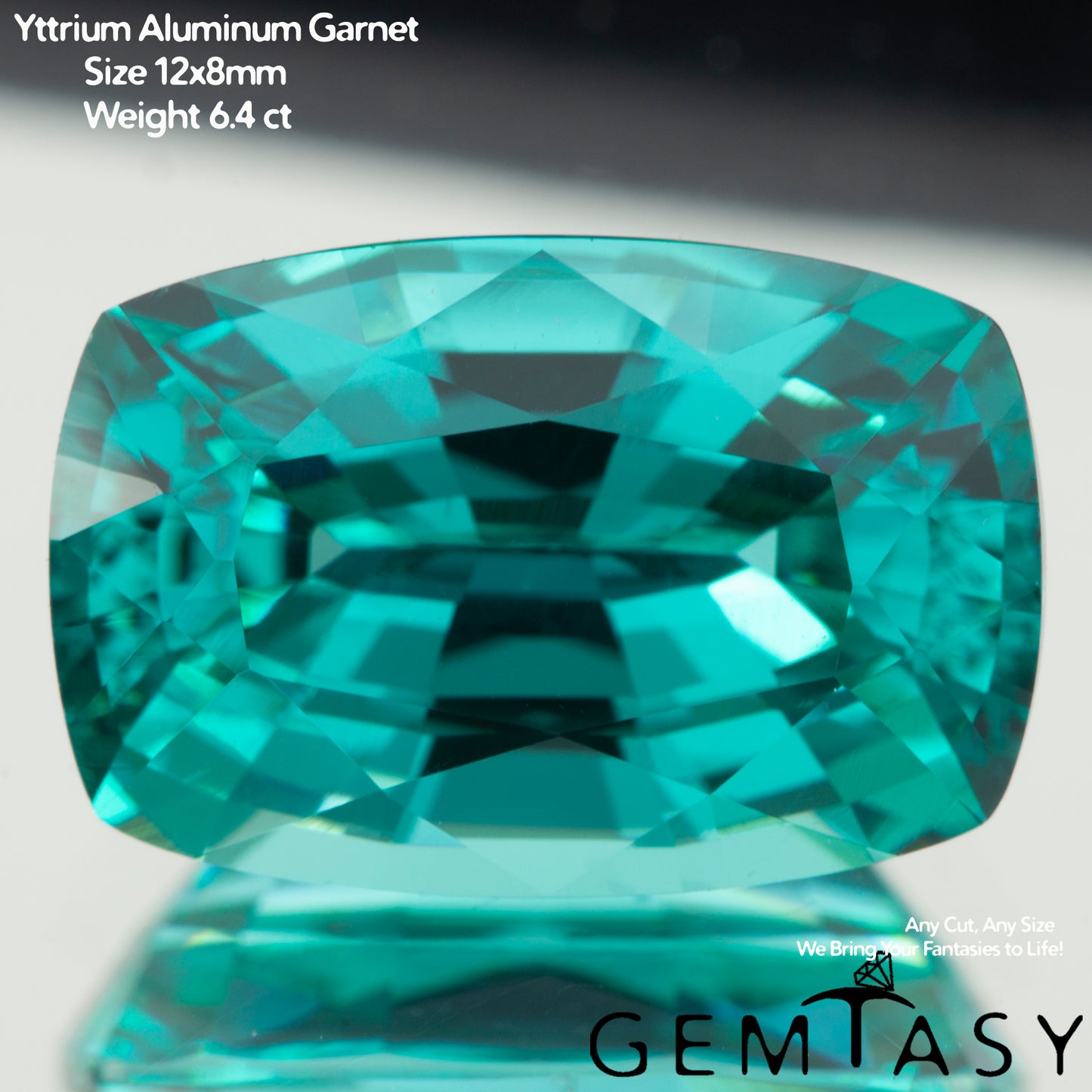 Pierre taillée - Paraiba YAG Czochralski (Tiré) cultivé en laboratoire, facette Coussin 12x8mm 6,11-6,93 ct