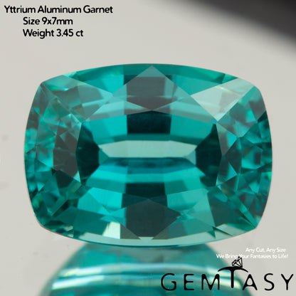 Cut stone - Paraiba YAG Czochralski (Pulled) lab grown, facet Cushion 9x7mm 3.34-3.65 ct