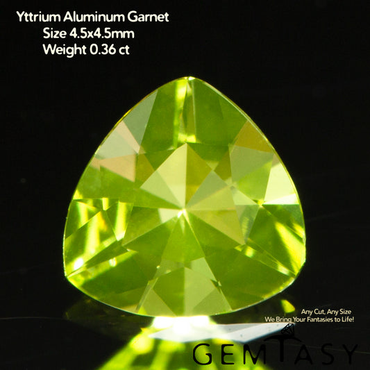 Cut stone - YAG Yellow neon Czochralski (Pulled) lab grown, facet Trillion 4.5x4.5mm 0.36ct