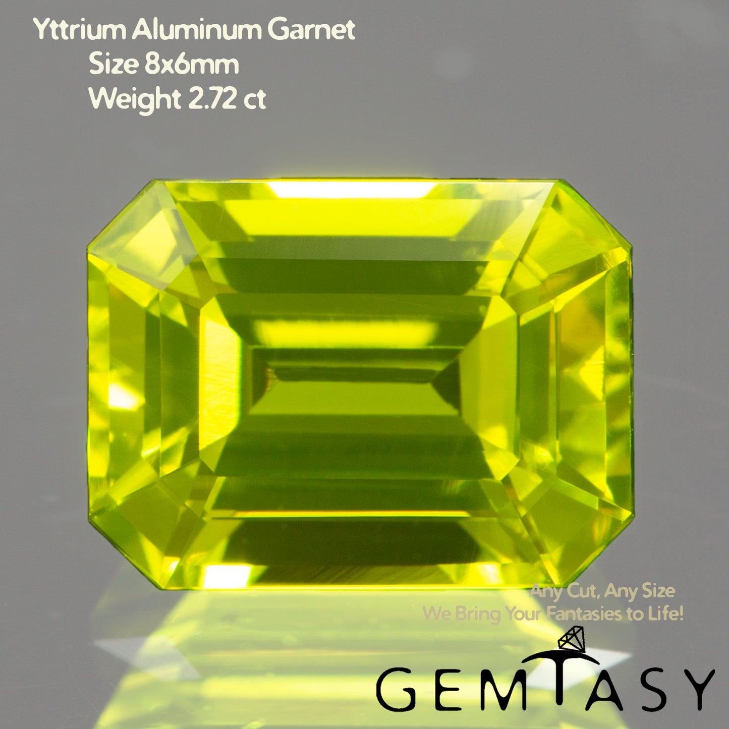 Cut stone - YAG Yellow neon Czochralski (Pulled) lab grown, facet Octagon 8x6mm 2.38-2.52ct