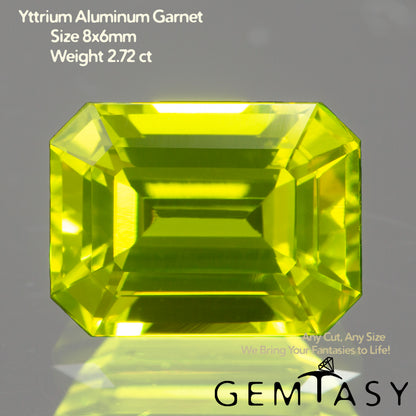 Piedra tallada - YAG Amarillo neón Czochralski (Extraído) cultivado en laboratorio, facetado Octágono 8x6mm 2,38-2,52ct