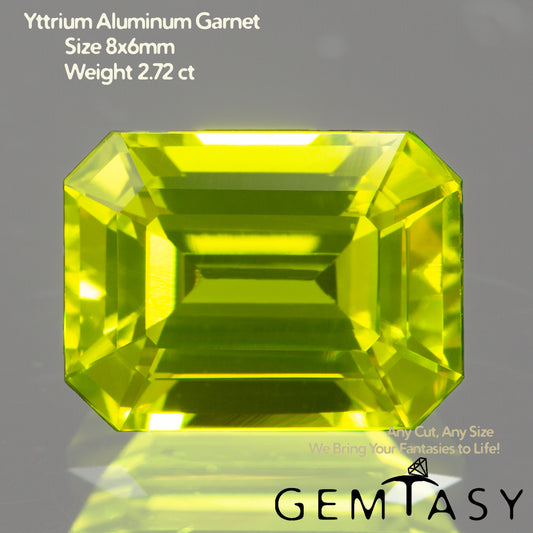 Pierre taillée - YAG Jaune fluo Czochralski (Tiré) cultivé en laboratoire, facette Octogone 8x6mm 2,38-2,52ct