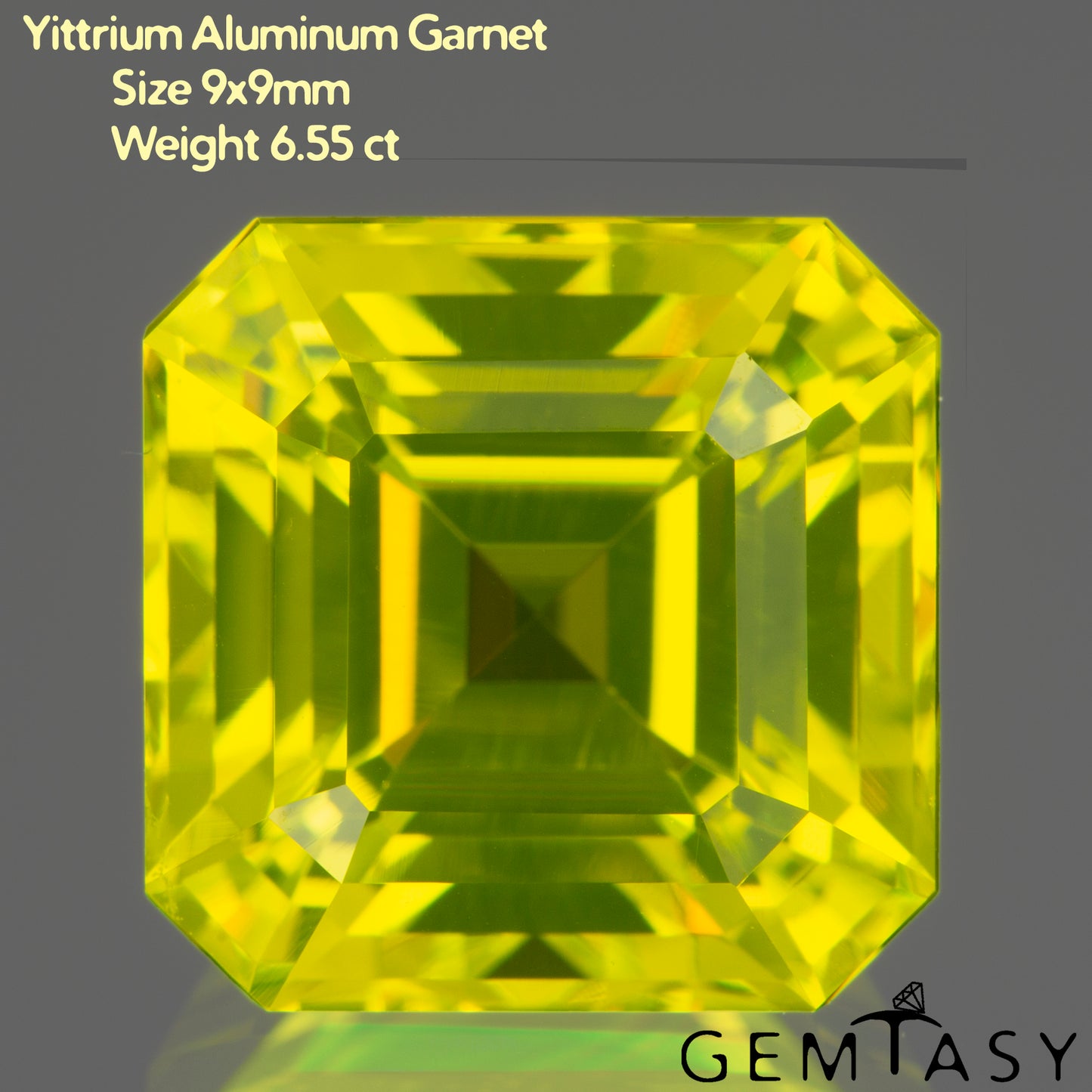 Cut stone - YAG Yellow neon Czochralski (Pulled) lab grown, facet Octagon 9x9mm 6.55ct