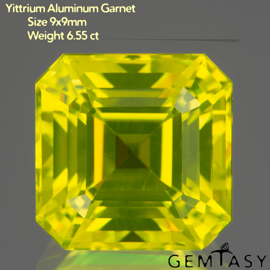 Cut stone - YAG Yellow neon Czochralski (Pulled) lab grown, facet Octagon 9x9mm 6.55ct