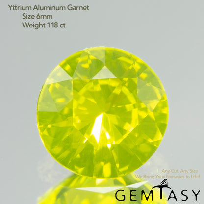 Cut stone - YAG Yellow neon Czochralski (Pulled) lab grown, facet Round 6mm 1.01-1.18ct