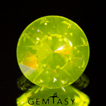 Cut stone - YAG Yellow neon Czochralski (Pulled) lab grown, facet Round 6mm 1.01-1.18ct