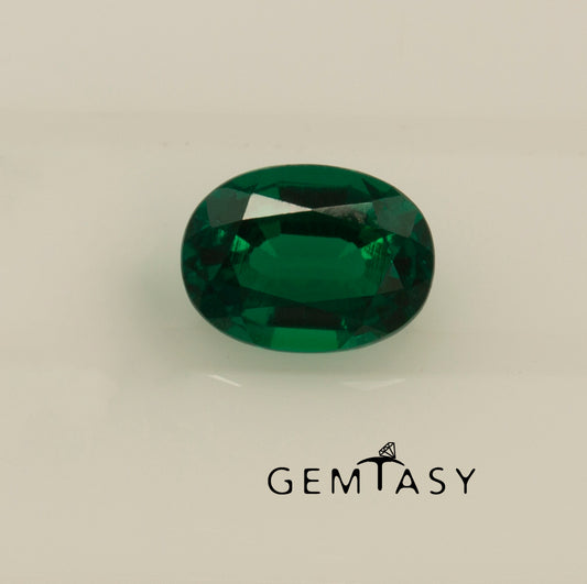 Cut stone - Emerald Zambian hydrothermal lab grown, facet Oval 8x6mm 1.15-1.25ct