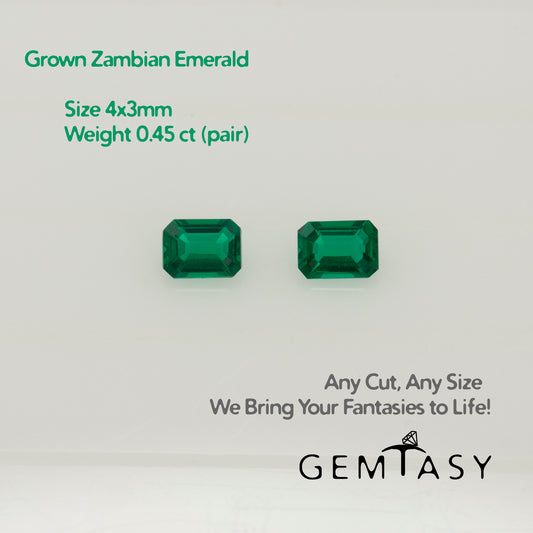 Cut stone - Emerald Zambian hydrothermal lab grown, facet Octagon 4x3mm 0.45ct (2pcs)