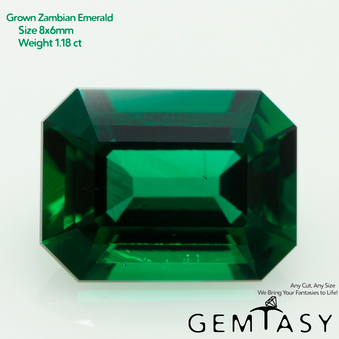 Cut stone - Emerald Zambian hydrothermal lab grown, facet Octagon 8x6mm 1.08-1.34ct