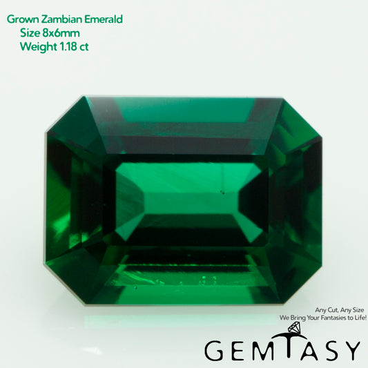 Cut stone - Emerald Zambian hydrothermal lab grown, facet Octagon 8x6mm 1.08-1.34ct