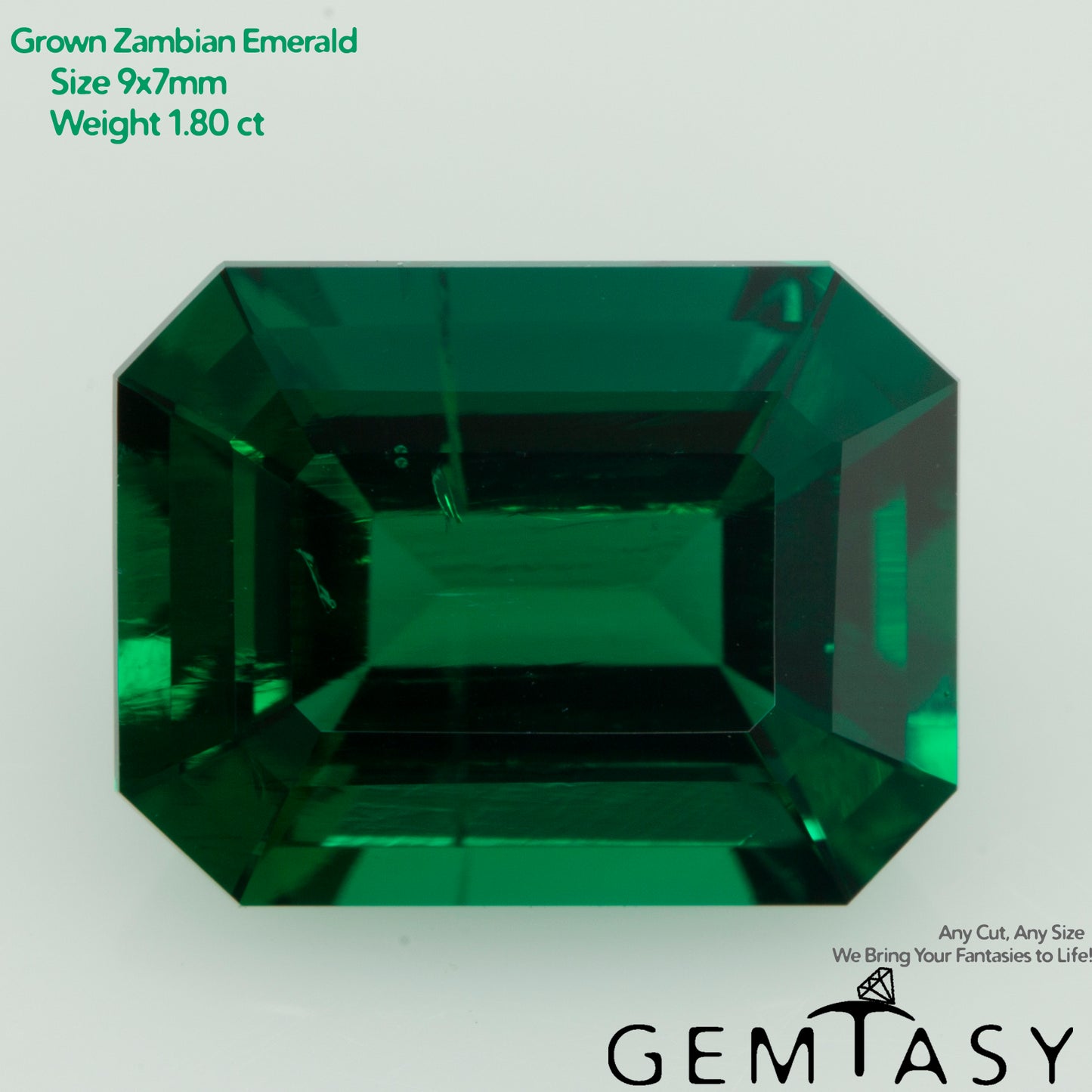 Cut stone - Emerald Zambian hydrothermal lab grown, facet Octagon 9x7mm 1.80-2.30ct