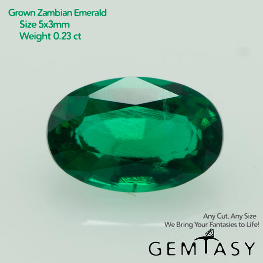 Cut stone - Emerald Zambian hydrothermal lab grown, facet Oval 5x3mm 0.21-0.23ct