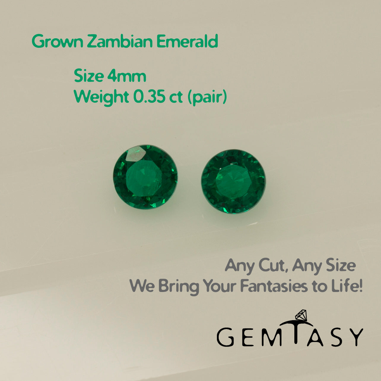 Cut stone - Emerald Zambian hydrothermal lab grown, facet Round 4mm 0.35ct (pair)